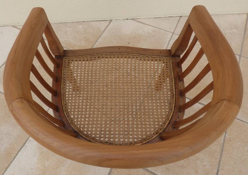 2 Colonial armchairs in natural solid wood with cane seats