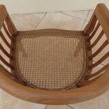 2 Colonial armchairs in natural solid wood with cane seats