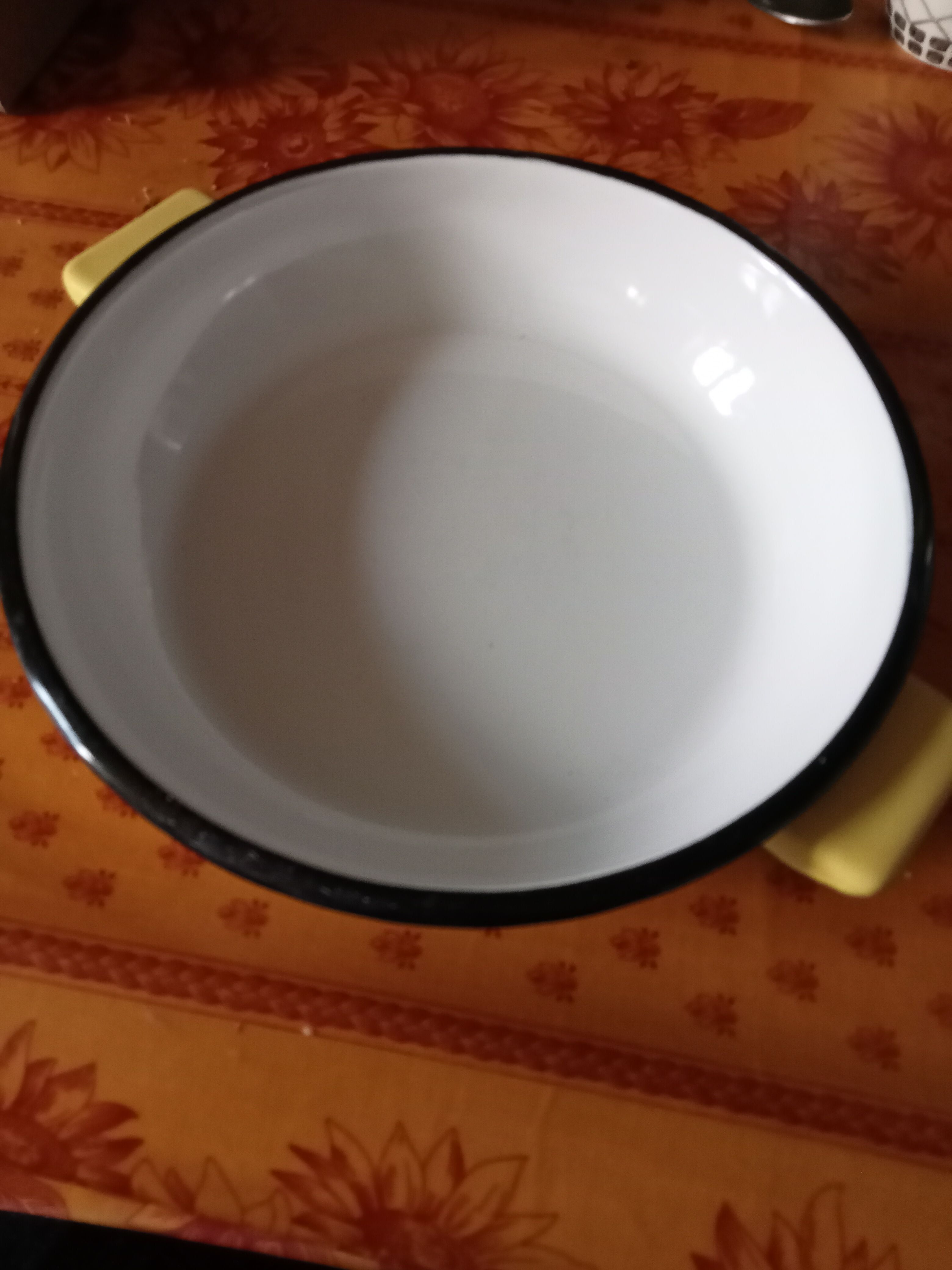 Enamelled dish with handles