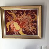 Framed peacock tapestry 75 x 61cm