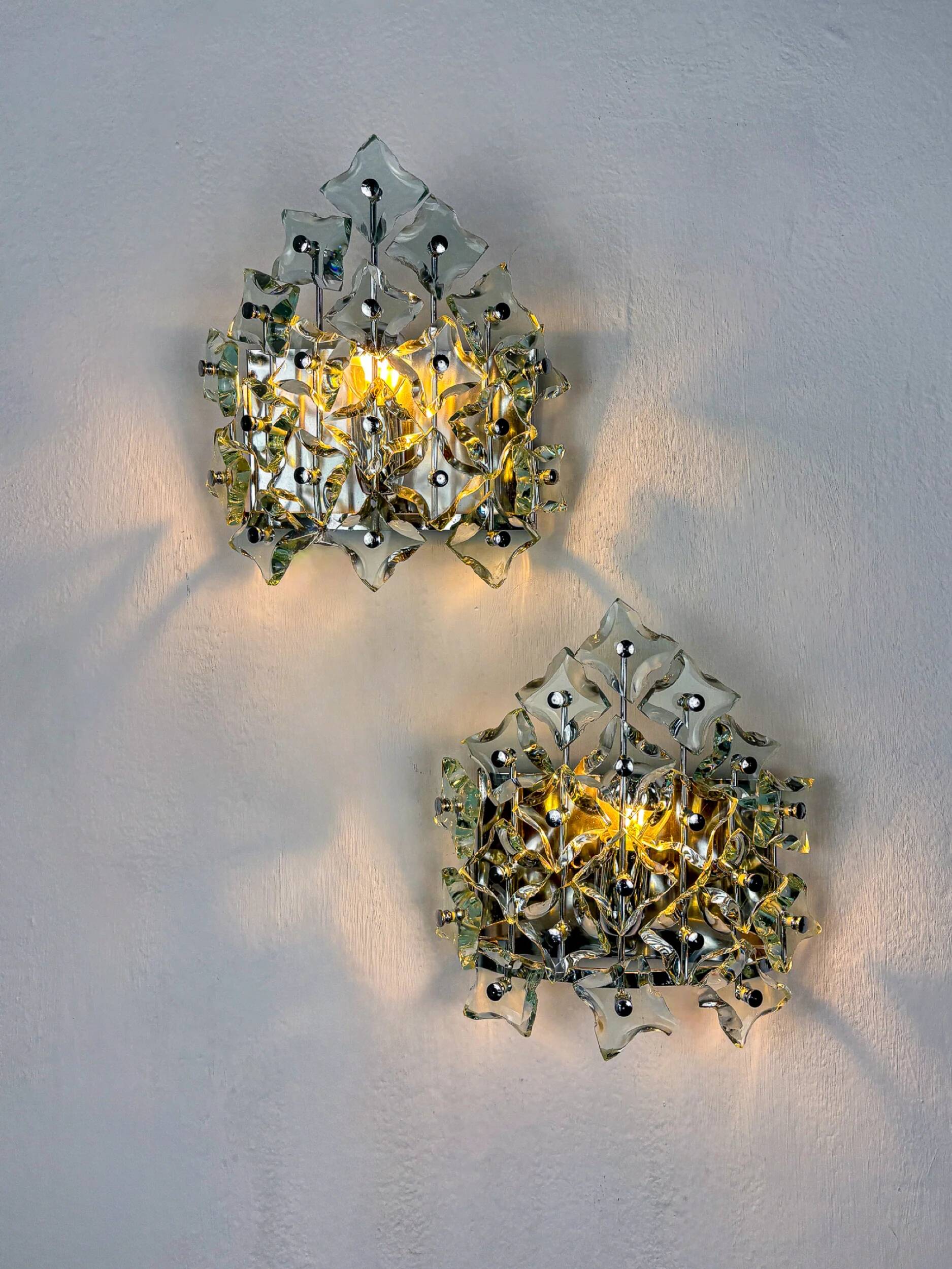 Pair of Murano cut glass wall sconces, Italy, 1970s