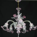 Charming Vintage Venetian Chandelier, Pink Murano Glass, 1950s