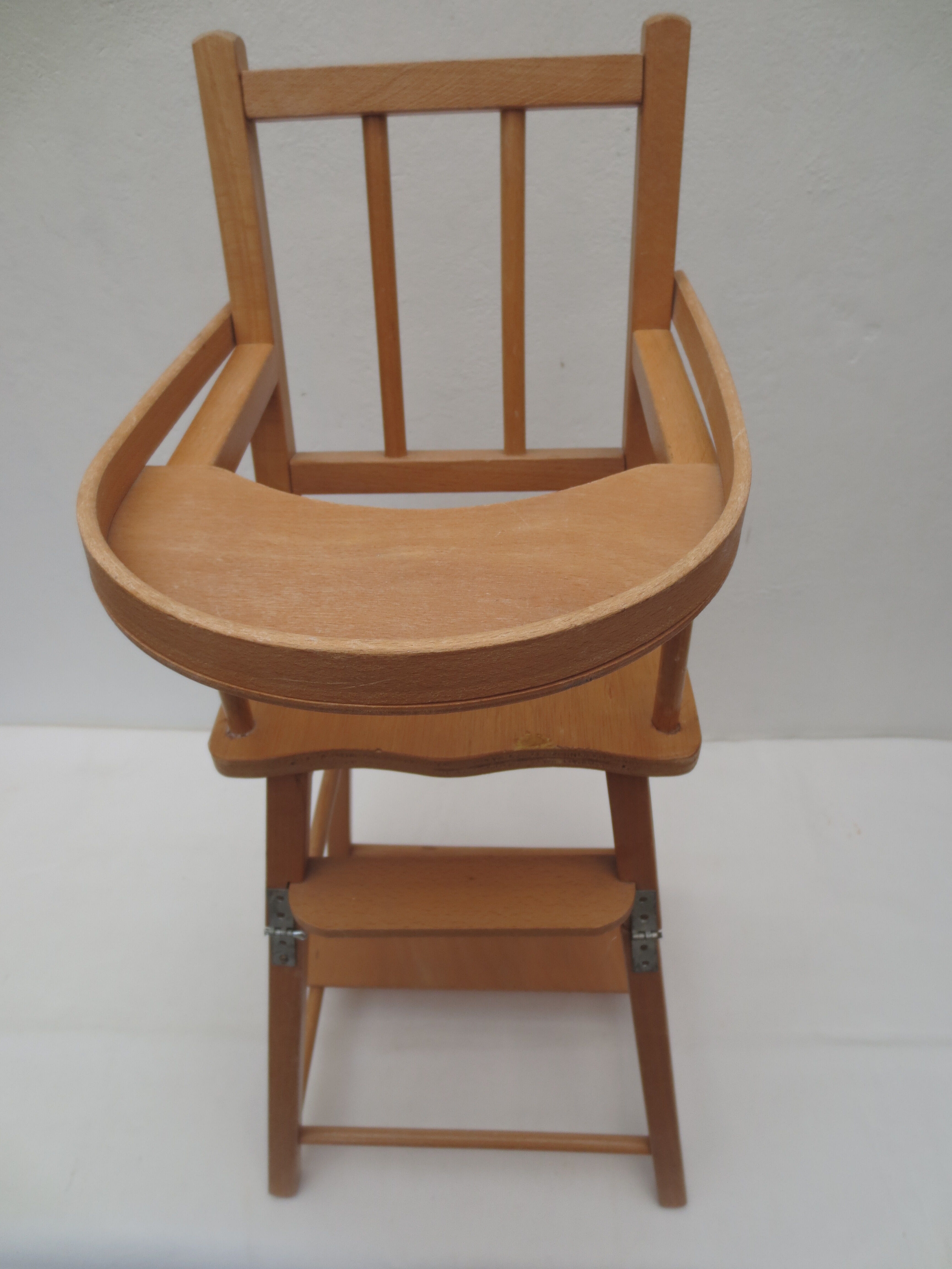 doll high chair with bars, light wood