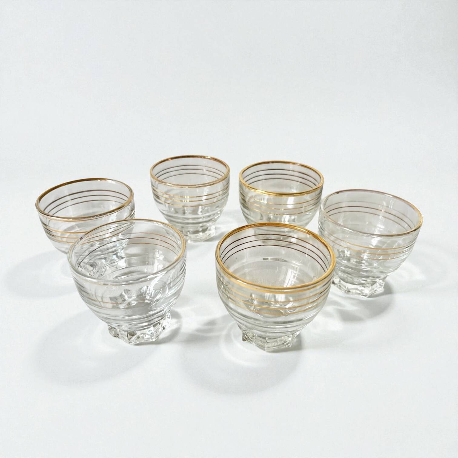Lot de 6 verres en verre doré à l'or fin - vintage 1940 - verres à liqueur