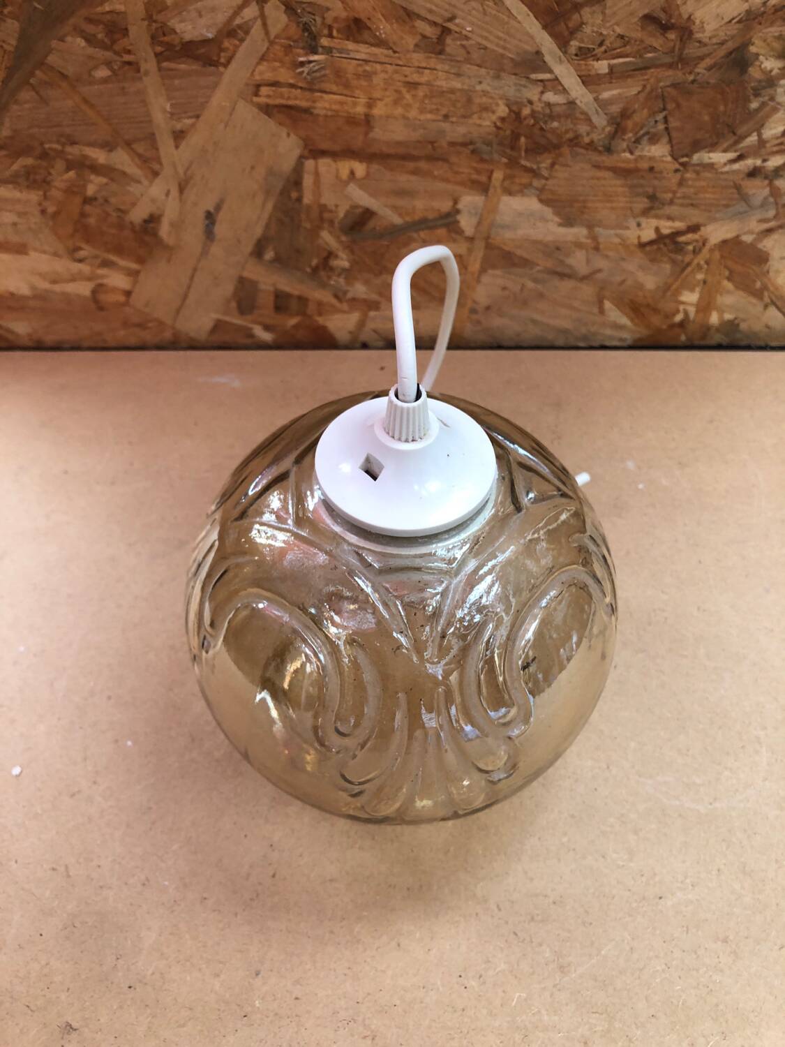 Old Molded Glass Ball Pendant Lamp 70's Vintage