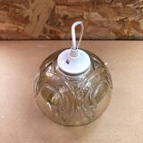 Old Molded Glass Ball Pendant Lamp 70's Vintage