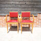 2 anciens fauteuils bridge bois & skai rouge