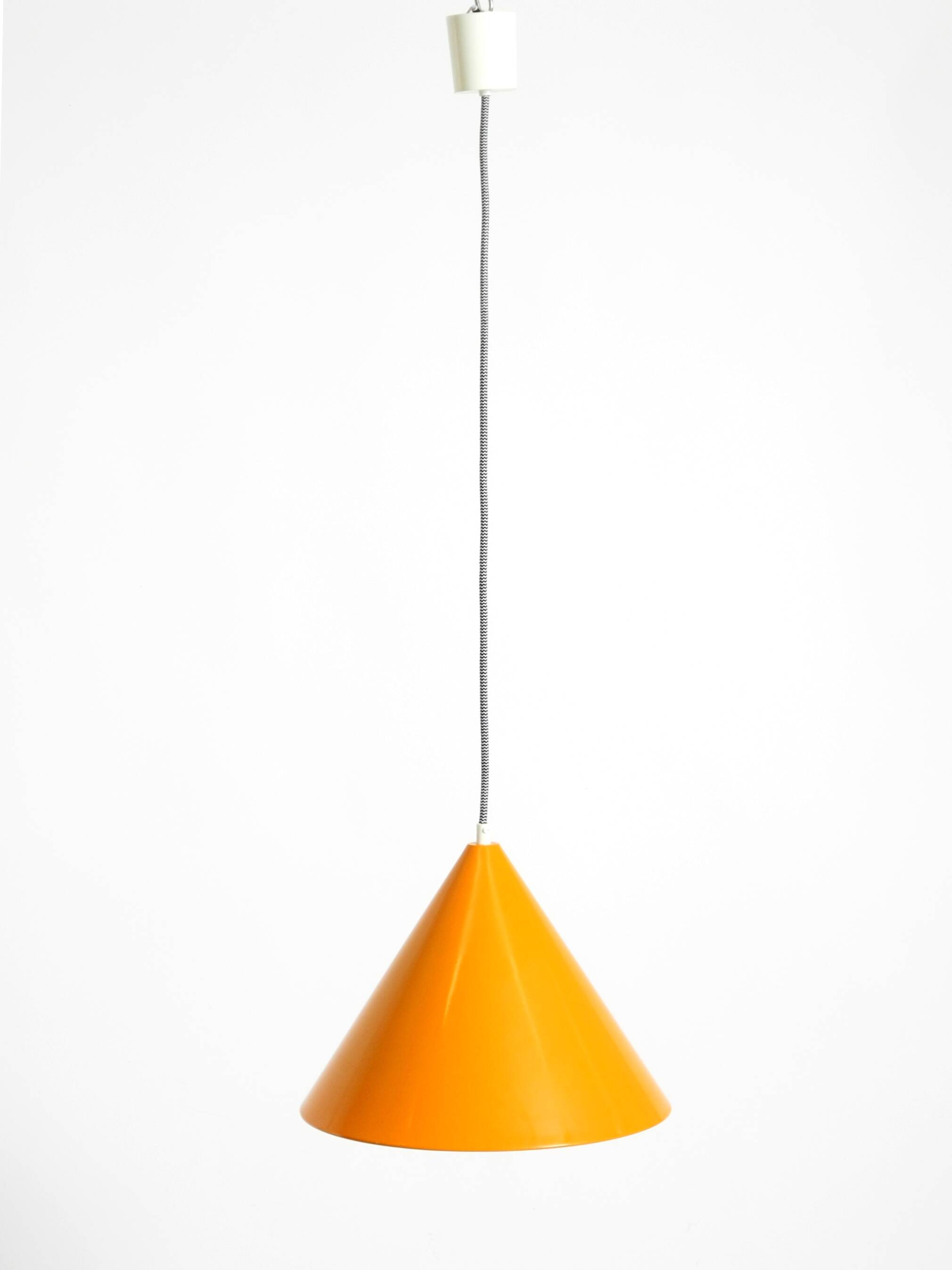 Original 1970s orange metal pendant lamp by Louis Poulsen model Billiard