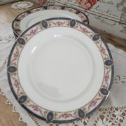Set of 10 flat plates in Limoges porcelain stamp RN frieze blue old pinks