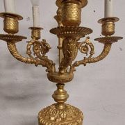 Antique Lumi pair of large marble and mercury-gilt bronze candelabras