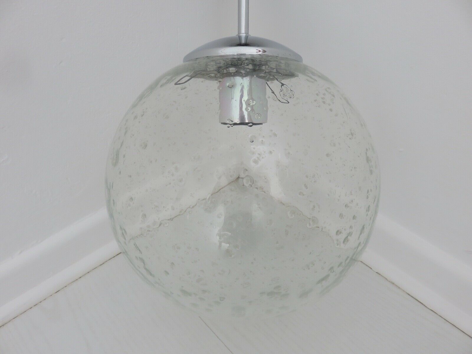 Suspension Raak amsterdam en verre bullé et métal chromé années 70