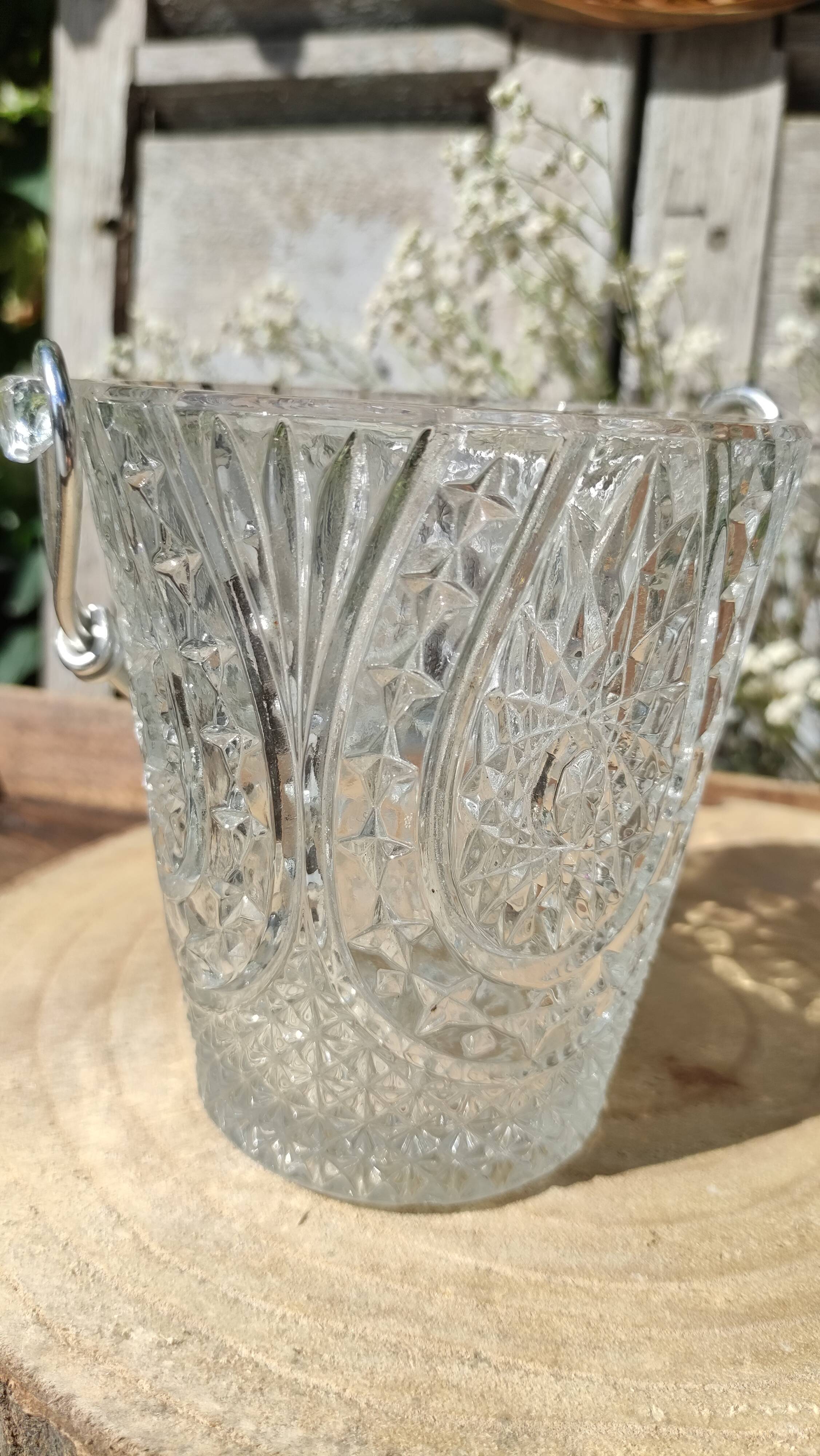 Vintage glass ice buckets or ice cubes made of thick glass