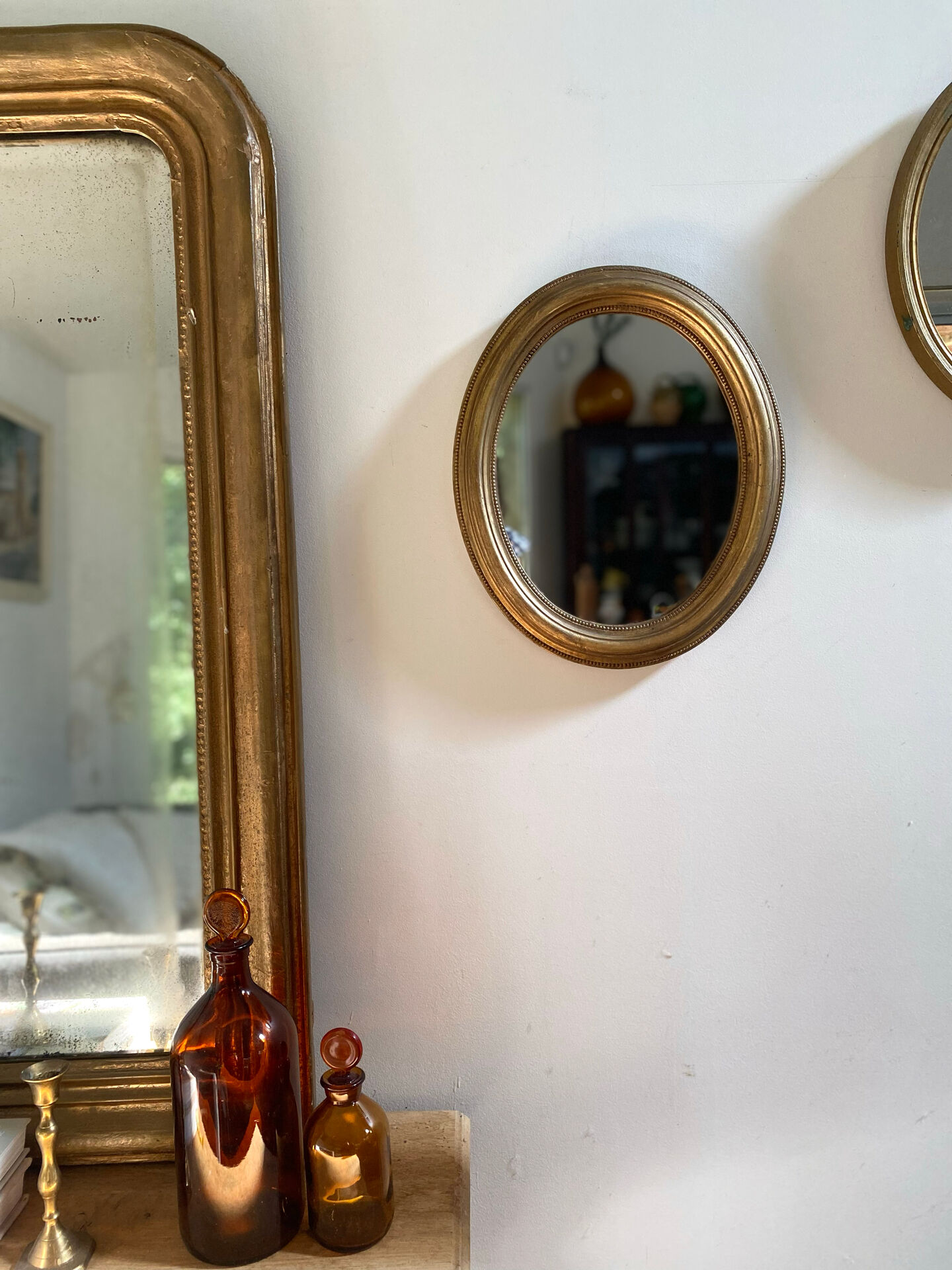 Miroir ovale en bois doré, style Napoléon III