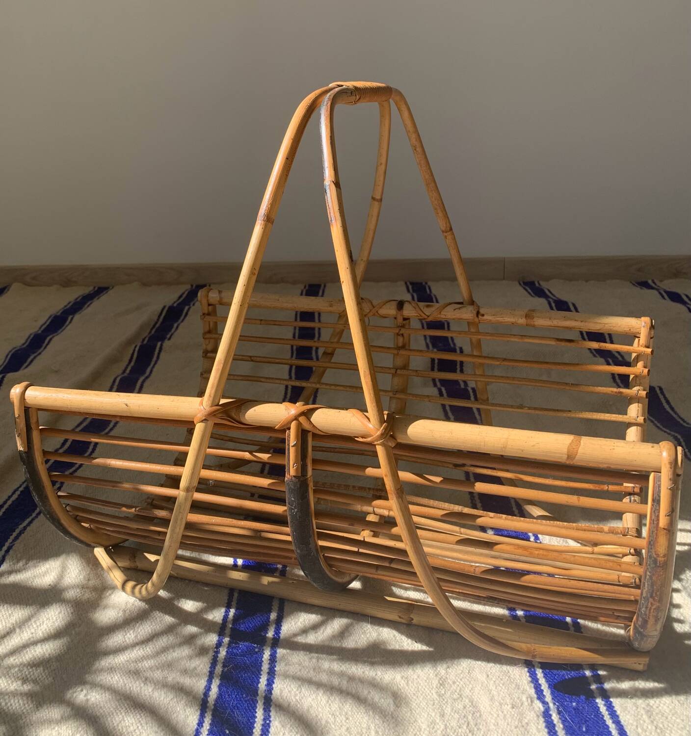 Vintage rattan log holder