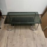 Coffee table in chrome metal and smoked glass design from the 70s