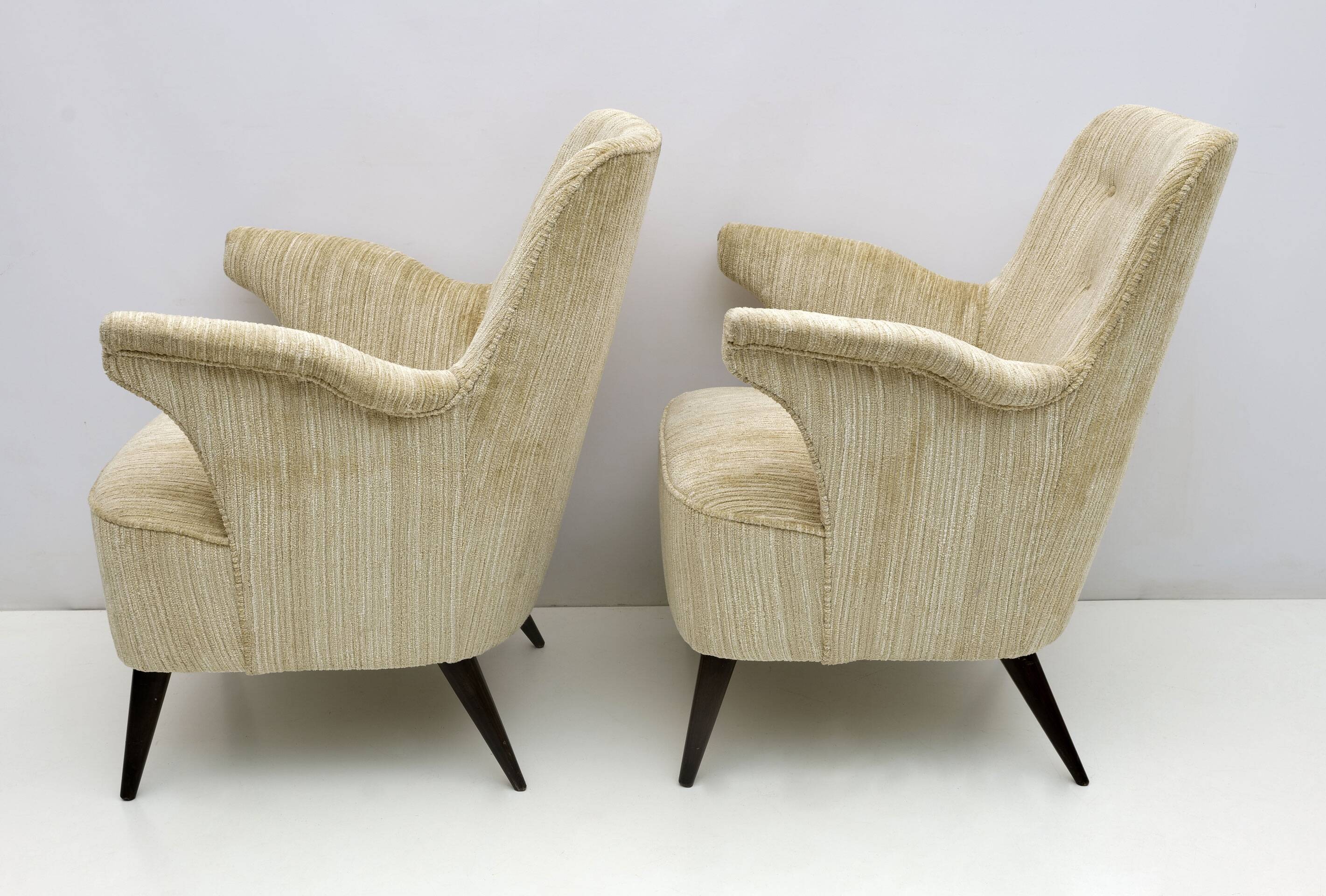 Pair of Nino Zoncada Mid-century Modern Chenille Velvet by Cassina Armchair