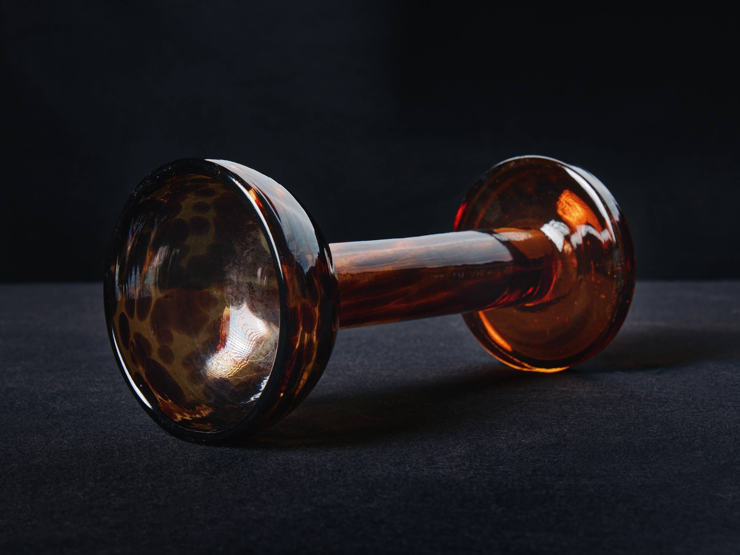 Amber blown glass candlestick – Art Deco style – 24.5 cm