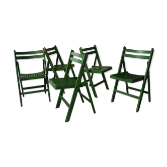 Set of 5 wooden folding chairs