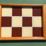 Tray in wood and washed glass, checkerboard patter, 1950