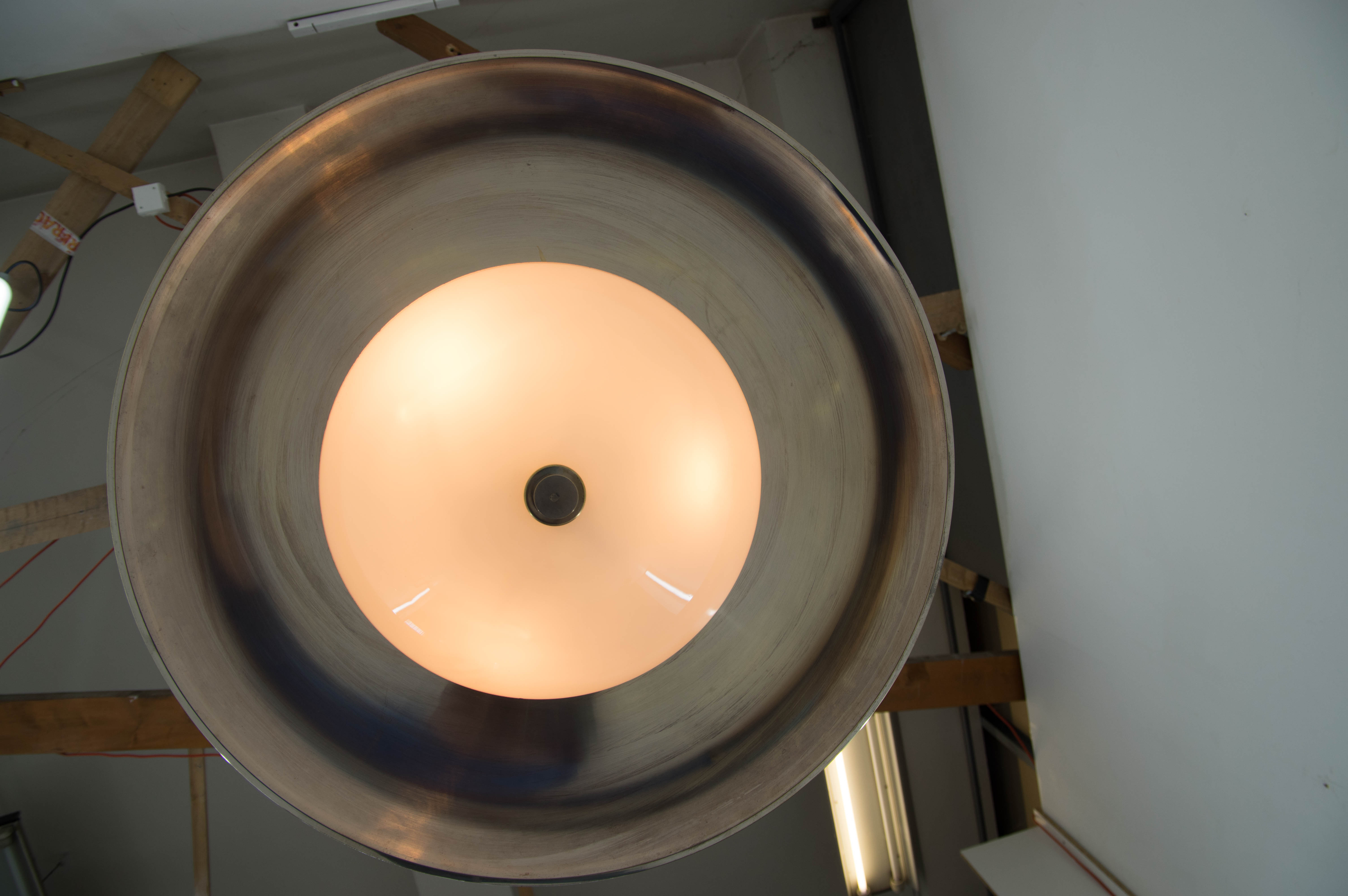 Nickel-plated bauhaus chandelier, czechoslovakia, 1930s