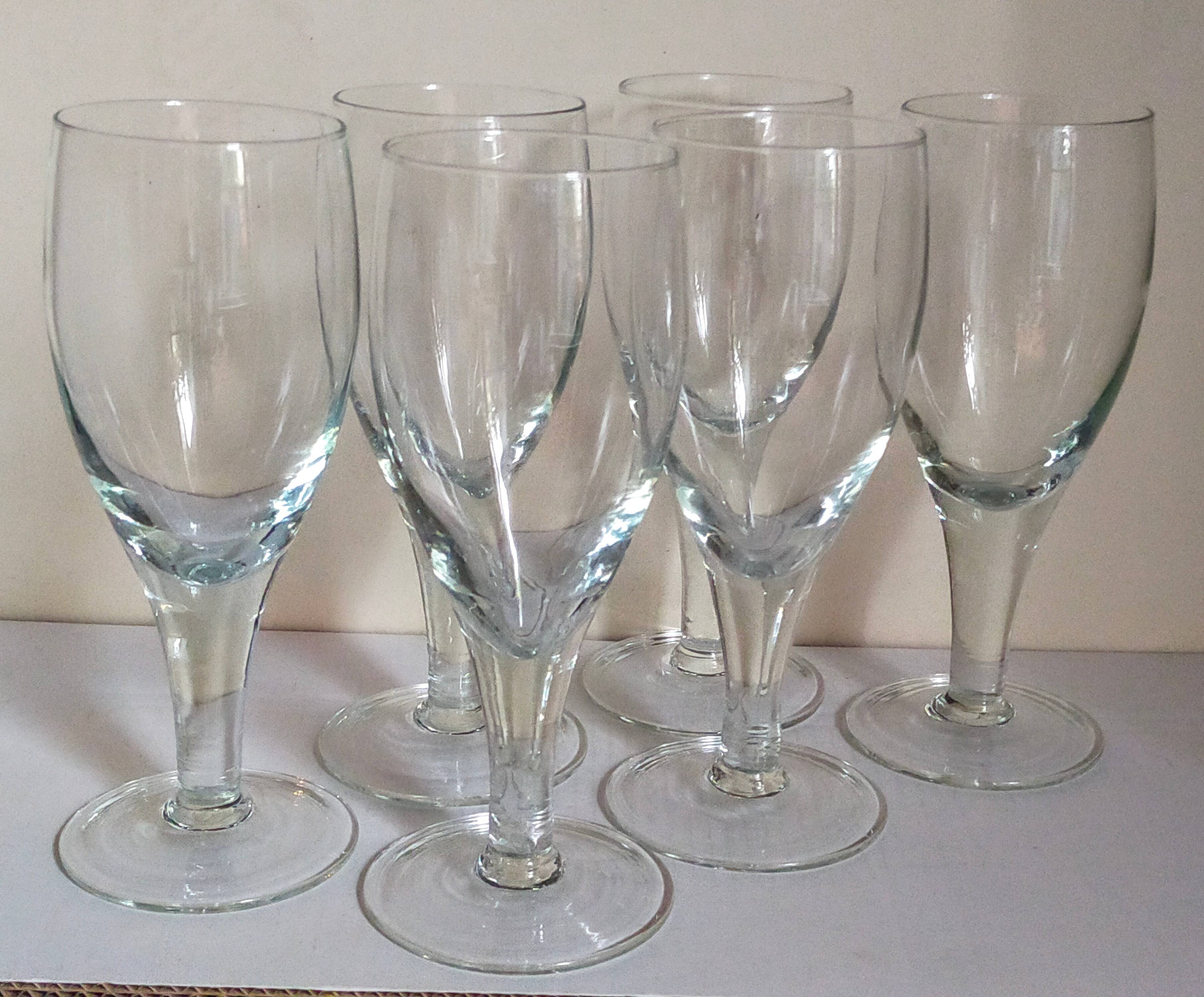 Six XXL blown glass stemmed glasses