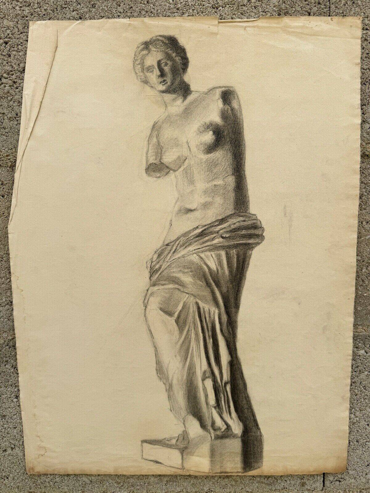 Academic Nude in Antique by Berger dit Lheureux Biloul charcoal 20th century