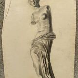 Academic Nude in Antique by Berger dit Lheureux Biloul charcoal 20th century
