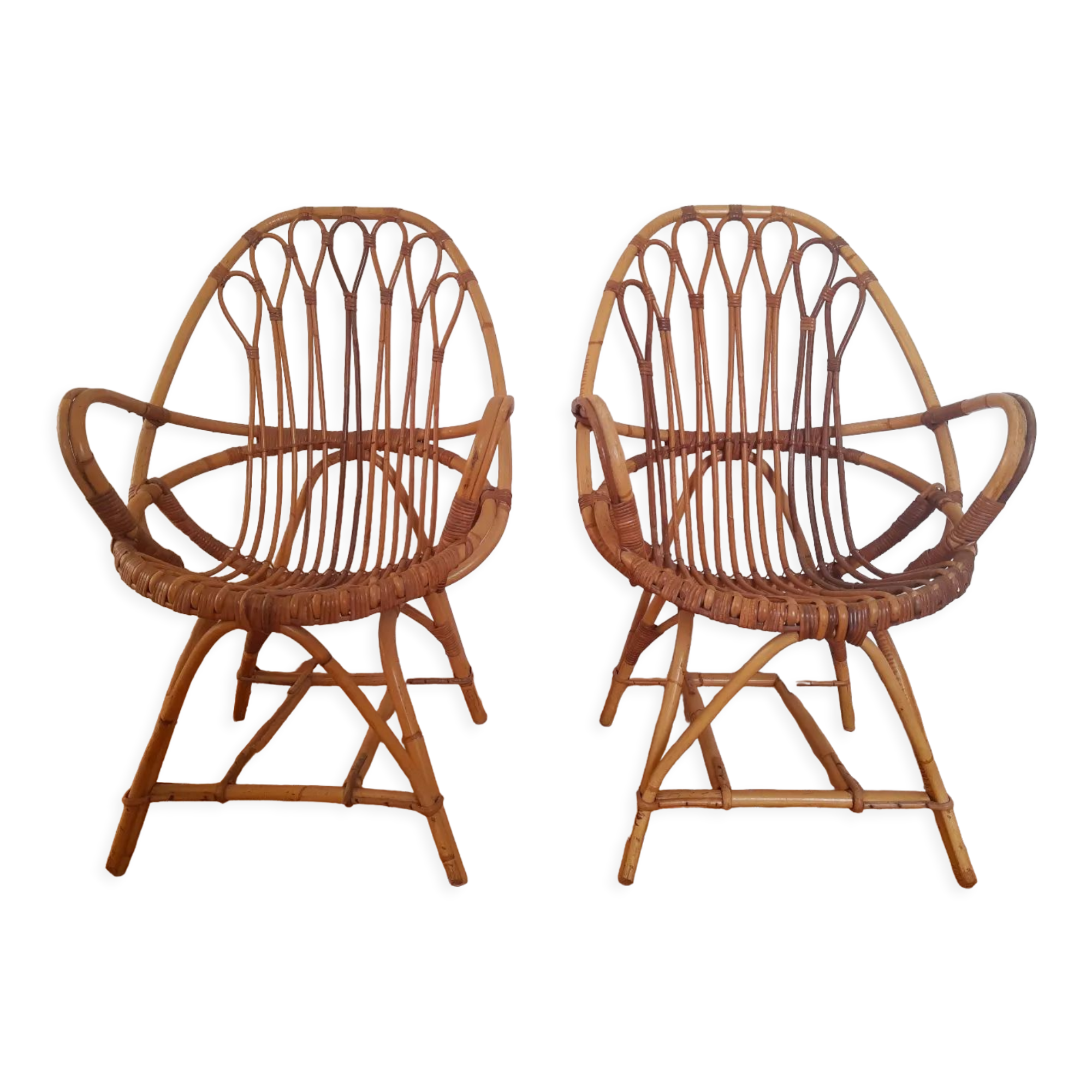 Pair of vintage rattan armchairs