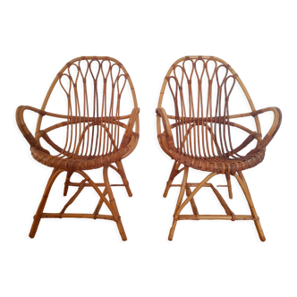 Pair of vintage rattan armchairs
