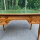 Louis XVI style desk in solid wood and green leather, 1970.