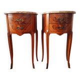Pair of Louis XV style bedside tables in wood and marble