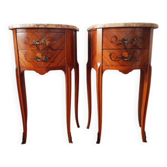 Paire de tables de chevet style Louis XV bois et marbre