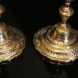 Pair of 19th bronze candlesticks with Regency-style chiseled decoration