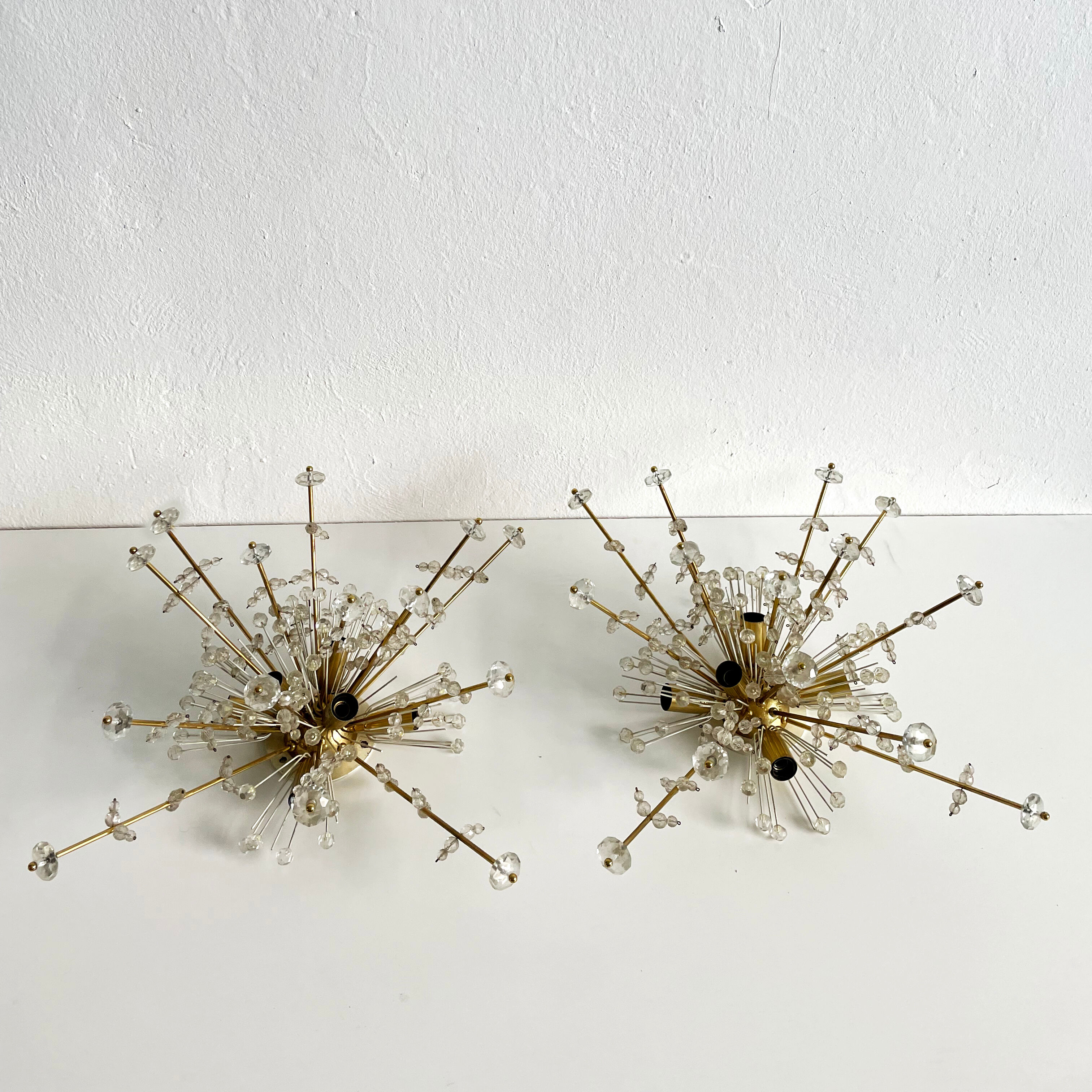Pair of Snowflake Sputnik Flush Mount Lamps, Austria 1950s