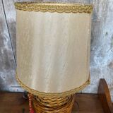 Old wicker dame jeanne lamp + beige lampshade 70's vintage