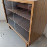 Vintage display cabinet in light wood, 1970s.
