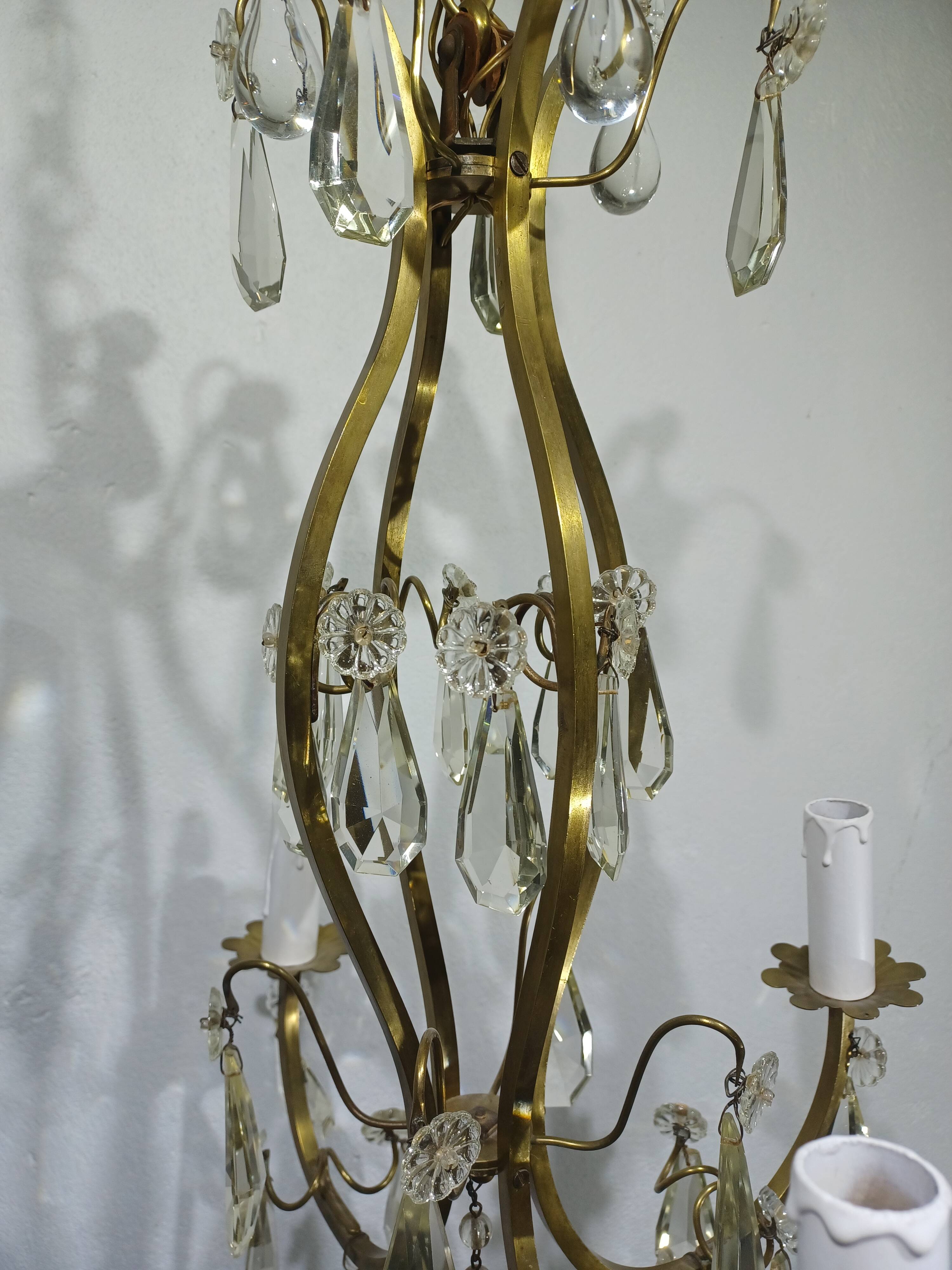 4-light bronze and crystal chandelier