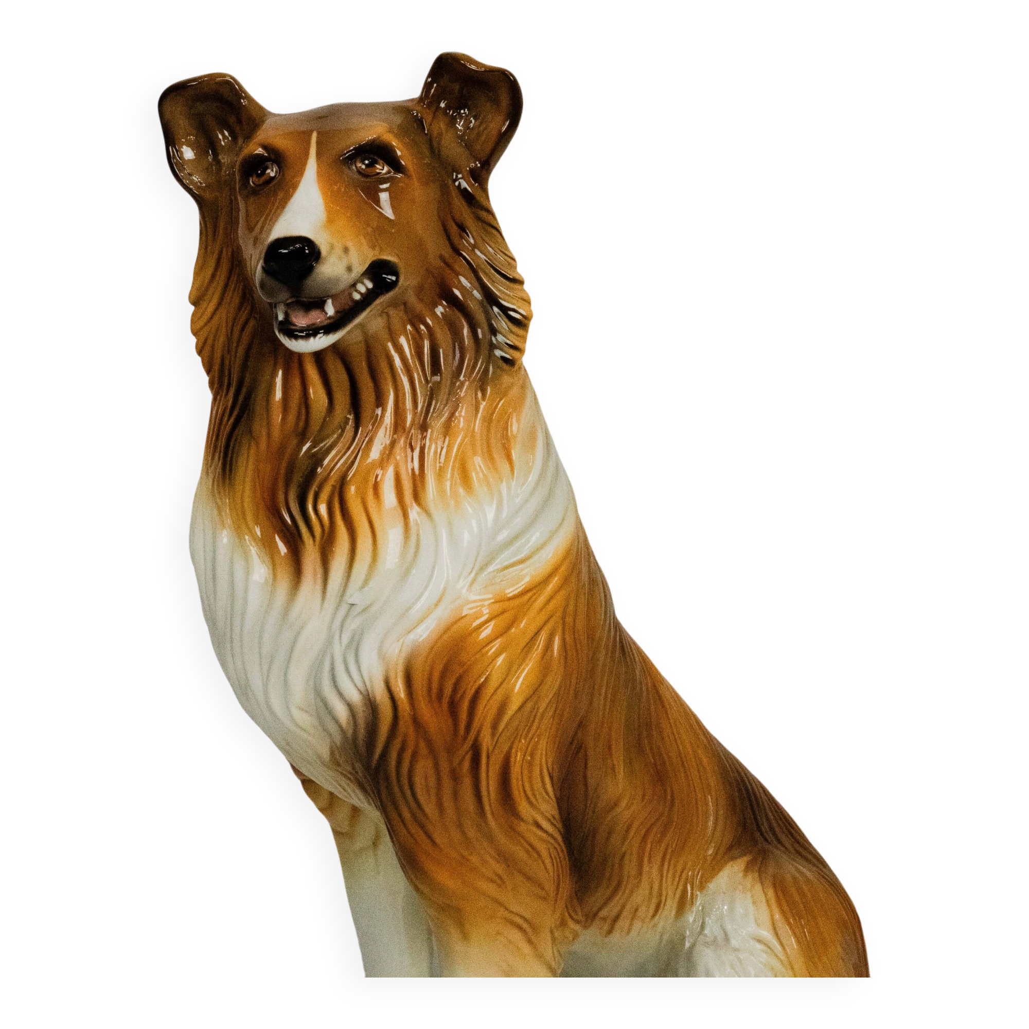 Large Italian Ceramic Sitting Collie Dog Sculpture, 1970s