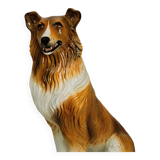 Large Italian Ceramic Sitting Collie Dog Sculpture, 1970s