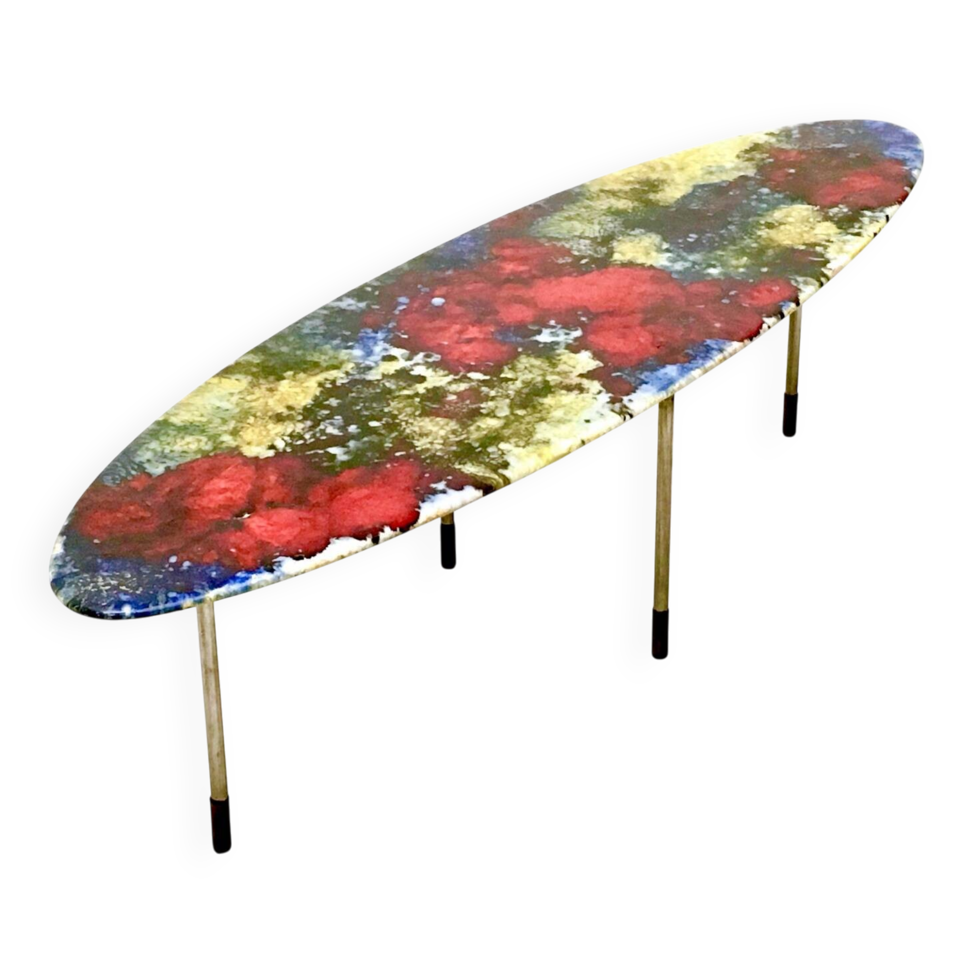 Oval Coffee Table by Stil Keramos with a Colored Lacquered Ceramic Top