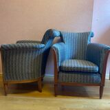 Pair of Art Deco style armchairs, refurbished. Upholstery fabric for armchairs.