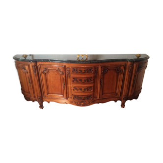 Louis XV cherry style sideboard with green marble