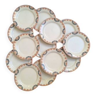 13 assiettes plates HBCM modèle Pauline orange et noir