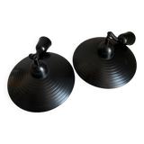 Pair of black metal pendant lights made in Belgium