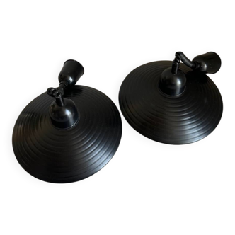 Pair of black metal pendant lights made in Belgium