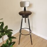 Chaise de bar vintage en métal faite à la main : siège pivotant en cuir à hauteur réglable
