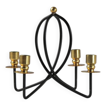 Black & brass four-light candle holder – Gunnar Ander for Ystad-Metall, Sweden, 1950s/1960s