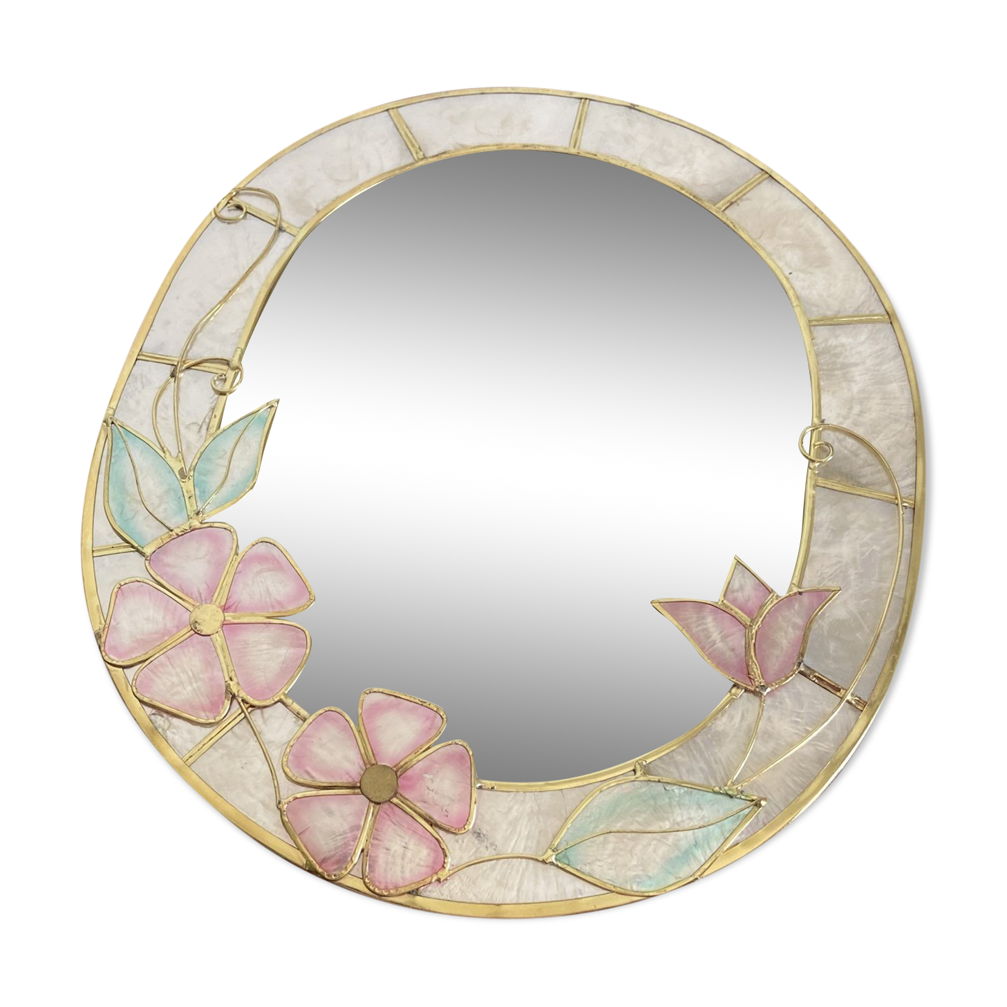Vintage mirror in real mother-of-pearl and brass
