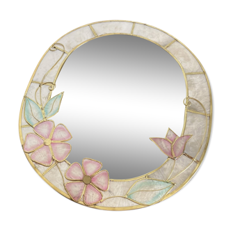 Miroir vintage en nacre véritable et laiton