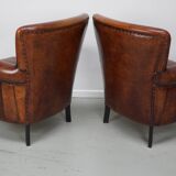 Vintage Dutch Cognac Colored Leather Club Chair, Set of 2
